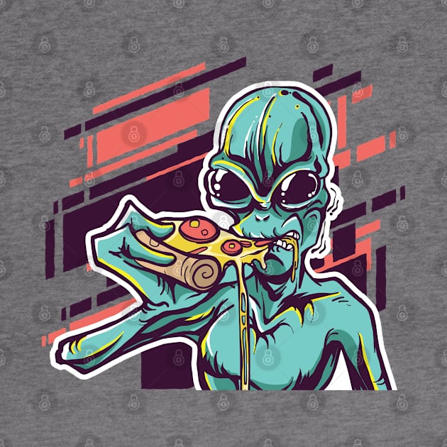 Pizza Eating Alien I Hippster UFO Alien by az_Designs